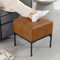 HOMCOM Reposapiés Salón Taburete Bajo Tapizado en PU con Patas de Acero Acolchado Grueso Otomana para Sofá Marrón(m-7)