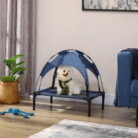 PawHut Cama para animais ao ar livre - cama para cão resistente ao tempo, com dossel, 61 cm x 46 cm x 62 cm, Azul + Preto(m-2)