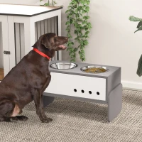 PawHut Estação de alimentação elevada para cães, com compartimento e tapete anti-rapidez, 2 x 2000 ml tigelas de aço inox, Cinza(m-6)