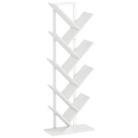 HOMCOM 9-Tier Tree Bookshelf, Industrial Free Standing Bookcase with Steel Frame, Display Storage White(m-1)