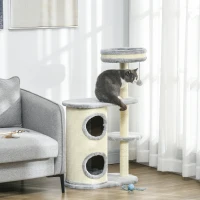 PawHut Arranhador para Gatos, Postes de Corda de Sisal, Pelúcia Macia, Multinível, Brinquedo de Bola, Cinza, 59x35x100 cm(m-2)