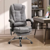 Vinsetto Bürostuhl mit Massagefunktion, Ergonomischer Schreibtischstuhl mit Liege- & Wärmefunktion, Fernbedienung, Grau(m-10)