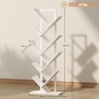 HOMCOM 9-Tier Tree Bookshelf, Industrial Free Standing Bookcase with Steel Frame, Display Storage White(m-3)