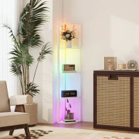 HOMCOM RGB LED Floor Lamp with Shelves, 4-Tier Dimmable Standing Lamp with Adjustable Brightness and Remote Control, Modern Corner Display Shelf Unit for Living Room Bedroom Office, White(m-10)