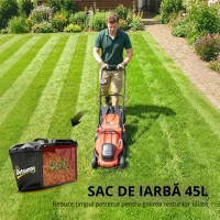 Outsunny Mașină de tuns iarbă electrică 800 W cu lățime de tăiere 40 cm, coș 45L, afișaj baterie, protecție la suprasarcină, 7 trepte de tăiere(m-6)