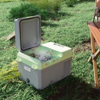 Outsunny Caixa frigorífica com compressor 12 L, geladeira elétrica com conexão e função de refrigeração, Cinza+Verde(m-5)