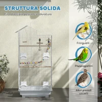 PawHut Gabbia per Uccelli, Voliera con Maniglia e Porte, Gabbietta con Altalena, Ciotole e Giochi, 46x36x100 cm, Bianco(m-6)