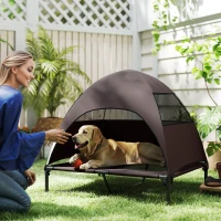 PawHut Cama Elevada para Cães Exterior com Toldo, Cama Elevada para Cães Grandes, 91 x 76 x 90 cm, Café(m-2)