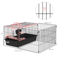 PawHut Gaiola para pequenos animais com cercadinho removível, parque com estábulo, incl. acessórios, preto(m-3)