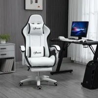 Vinsetto Gaming-Stuhl mit Höhenverstellung und neigbarer Rückenlehne, 65x65x121-129 cm, Weiß und Schwarz(m-2)