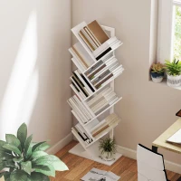 HOMCOM 9-Tier Tree Bookshelf, Industrial Free Standing Bookcase with Steel Frame, Display Storage White(m-7)
