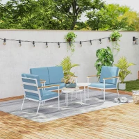 Outsunny Gartenlounge für 4 Personen, 5‑teiliges Balkon‑Set mit Sofa, 2 Sesseln und 2 Couchtischen, Hellblau(m-5)