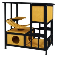 PawHut Casa para Gatos Toca para Gatos Abrigo para Gatos, resistente às intempéries, 1 rampa, 1 plataforma,  84,5 x 60 x 88 cm, Verde + Natural(m-6)