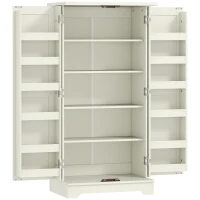 HOMCOM Küchenbuffet Küchenschrank 5 Ebenen mit Türen und verstellbaren Regalböden 60l x 40P x 120H cm Holzmaserung Creme(m-1)