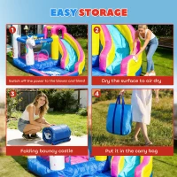 Outsunny Opblaasbaar springkasteel met glijbaan speelkasteel springkasteel met blazer voor 4 kinderen(m-8)