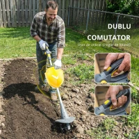 Outsunny Motocultor fără fir, Rotavator electric 18V cu 2 baterii 4000mAh, încărcător, lățime de lucru 20 cm Gri(m-5)