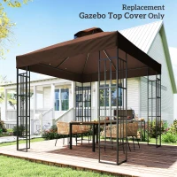 Outsunny 3 x 3 m Ersatzdach für Pavillon, Pavillon-Ersatzplane mit Wasserablauf-Löchern, UPF30+, Sonnenschutz, Kaffee(m-10)