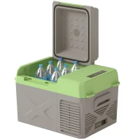 Outsunny Caixa frigorífica com compressor 12 L, geladeira elétrica com conexão e função de refrigeração, Cinza+Verde(m-6)