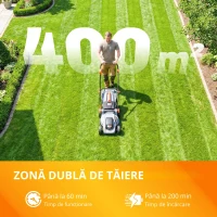 Outsunny Mașină de tuns iarba pe baterie fără fir 18V cu 2 baterii de 4Ah, lățime de tăiere 34 cm și funcție mulching, motor 700 W(m-6)