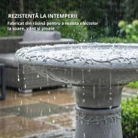 Outsunny Bazin pentru păsări din rășină pentru exterior, bazin rotund înalt de 51 cm cu aspect de piatră, suport independent pentru hrană pentru păsări, Gri(m-5)