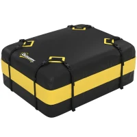 Outsunny Wasserdicht Dachbox Auto 425L für Fahrzeugdächer mit/ohne Gepäckträger Gepäckbox mit 8 Verstärkte Gurte Türhaken Gelb(m-1)