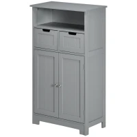kleankin Badezimmerschrank mit 2 Schubladen, Fach, Schrank mit Tür, verstellbarer Einlegeboden, 60 x 30 x 109 cm, grau(m-7)
