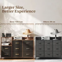 HOMCOM Commode, meuble de rangement avec station de recharge, 8 tiroirs en tissu, étagère ouverte, 130,5x30x88cm, marron(m-7)