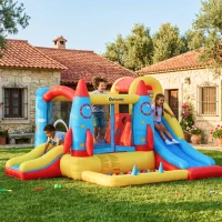 Outsunny Castelo Insuflável com 2 Escorregas Trampolim e Piscina para Crianças acima de 3 Anos com Inflador e Bolsa de Transporte para Interior Exterior 330x265x185cm Multicor(m-2)