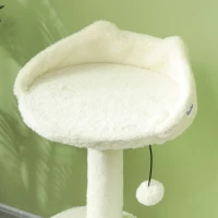 PawHut Arranhador com Casinha para Gatos Bola de Brincar e Plataforma Caniço e Sisal até 10 kg 60x40x79 cm Creme(m-4)