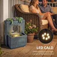 Outsunny Fântână arteziană în 2 trepte, fântână de grădină cu iluminare LED, ghiveci pentru plante, pompă, aspect piatră, reglabil 45 x 31,5 x 58,5 cm(m-7)