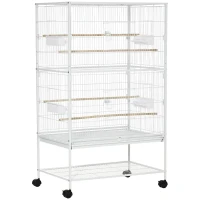 PawHut Innen-Vogelkäfig mit herausnehmbarer Auffangschale, 4 Rollen und Sitzstange, 78x52x132 cm, Weiß(m-1)