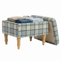 HOMCOM Linen Fabric Upholstered Footstool, Rectangular Storage Stool with Removable Top, Padded Seat and Hidden Space, Grey(m-12)