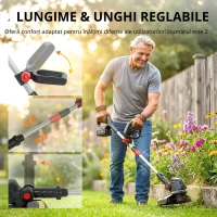 Outsunny Trimmer cu acumulator 2-în-1, lățime de tăiere 30 cm, mâner reglabil, cap motor înclinat pentru grădină și curte, Argintiu(m-5)