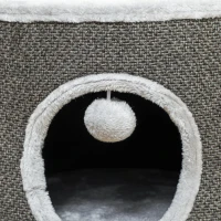 PawHut Toca para gatos, 2 andares, casinha para gatos, pelúcia, almofada, Sisal-Kratzbrett, Φ40 x 30H cm, cinza escuro(m-5)