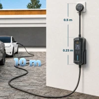 HOMCOM EV Charger Type 2 to 3 Pin Plug, 10 m, 2.8 kW, 6-13 A, Electric Car Charger Type 2 Charging Cable w/ 1-12 h Time Delay(m-3)
