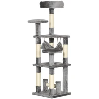 PawHut Arranhador para Gatos Torre de Brincar Árvore de Escalada Rede Cinza L40 x B40 x H132 cm(m-6)