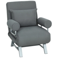 HOMCOM Poltrona Letto 3 in 1 con Schienale Reclinabile su 5 Livelli, in Tessuto Effetto Lino, 73x78x81 cm, Grigio Scuro