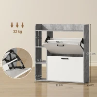 HOMCOM Scarpiera Slim con 2 Cassetti Ribaltabili e 3 Vani Aperti, Capacità 15 Scarpe, 83x24x90.5 cm, Grigio(m-3)
