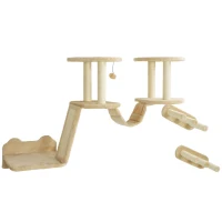 PawHut Conjunto de escadas para gatos, montagem em parede e teto, para gatos até 5 kg, Bege(m-1)
