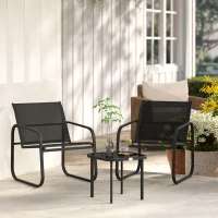 Outsunny 3-teiliges Bistro-Garten-Set mit 2 Textilene-Stühlen und Niedrigtisch mit Einscheibensicherheitsglas, schwarz(m-5)