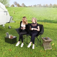 Outsunny Cadeira dobrável 2 lugares Cadeira de camping com bolsa de transporte Outdoor suporta até 250kg 145 x 60 x 92 cm Preto(m-2)