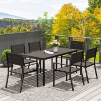 Outsunny Conjunto de 7 peças para 6 pessoas Mesa de jantar com 6 cadeiras Mesa ripada Castanho escuro(m-4)