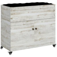 Outsunny Canteiro elevado com rodízios, compartimento com armário, forro interior, visual envelhecido, 110x50x95 cm, Branco(m-1)