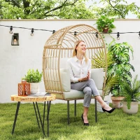 Outsunny Poltrona de Vime em Forma de Ovo com Almofada Removível, Estofada, Poltrona para Exterior em Vime 95 x 80 x 155 cm Bege(m-2)