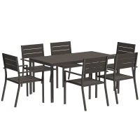Outsunny Conjunto de 7 peças para 6 pessoas Mesa de jantar com 6 cadeiras Mesa ripada Castanho escuro(m-1)