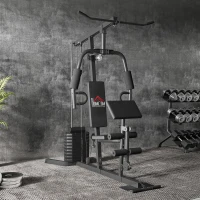 HOMCOM Estação de Musculação com Bloco de 45 kg 180 x 108 x 200cm Aço Preto(m-5)