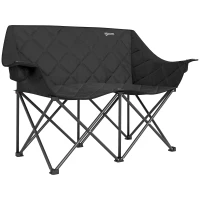 Outsunny Cadeira dobrável 2 lugares Cadeira de camping com bolsa de transporte Outdoor suporta até 250kg 145 x 60 x 92 cm Preto(m-1)