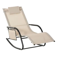 Outsunny Cadeira de balanço Cadeira de jardim Balanço Espreguiçadeira Metal Malha Bege 150 x 62 x 88 cm(m-6)