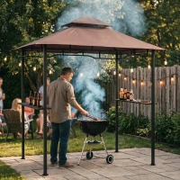 Outsunny Barbecuepaviljoen barbecuetent tuintent balkon barbecue paviljoen dubbel dak staal(m-9)