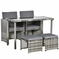 Outsunny Conjunto de Polyrattan para 4 Pessoas Conjunto de Jantar para Jardim com Almofadas, Cinza(m-6)